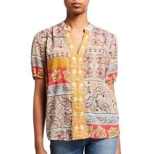 Johnny Was Workshop Effortless Cotton Blouse with Embroidered Star Detail Medium